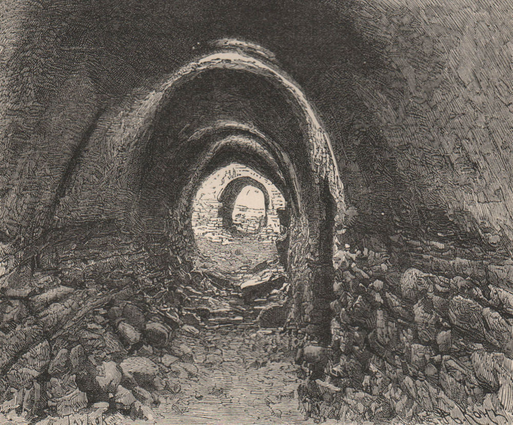 Underground passage at Mehendi, near Maharraqa, Nubia. Egypt 1885 old print